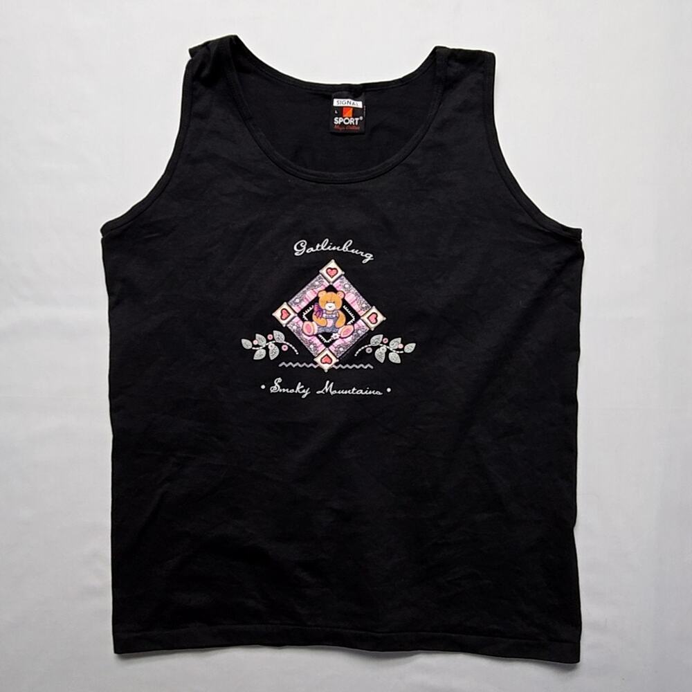 Vintage Gatlinburg Smoky Mountains Tank Top Large Teddy Bear Graphic Black Top